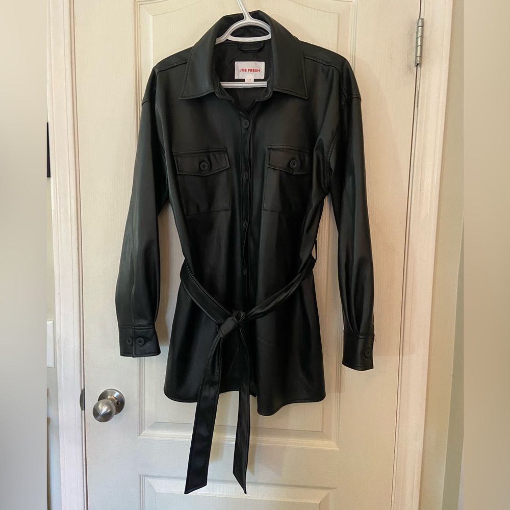Joe Fresh Faux Leather Belted Shacket